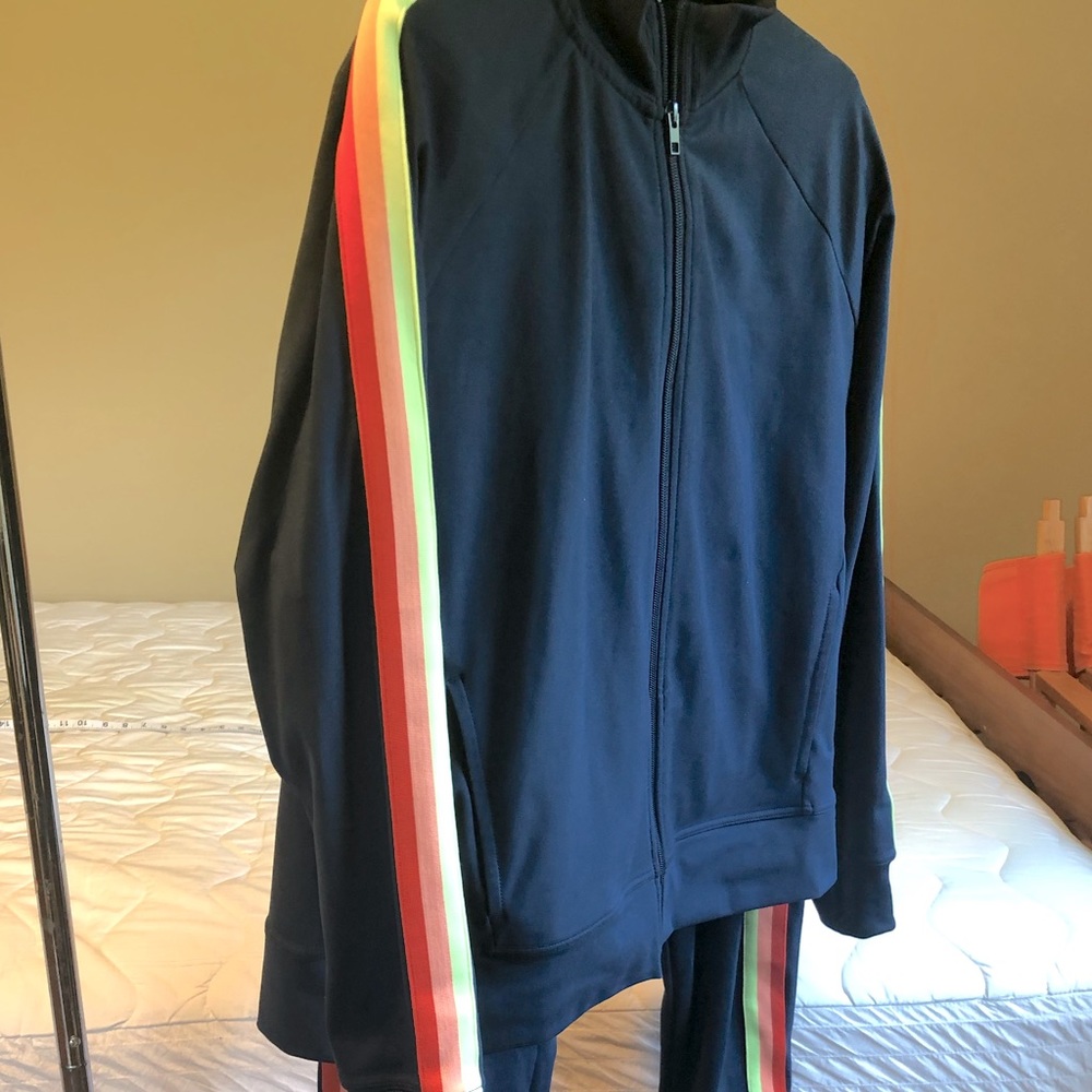 Athletic Works 2-piece jogger set with rainbow stripes (Jacket = 2XL, pants=XL)